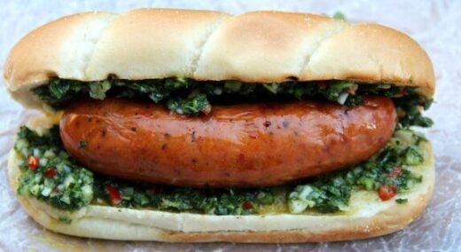 Choripan or choizo with chimmichurri