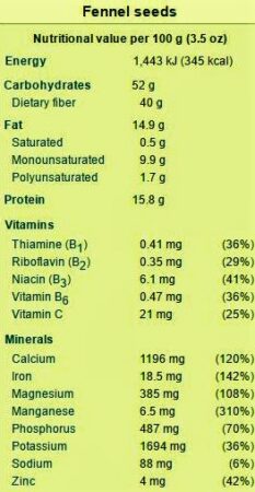 100 grams fennel seed nutrition