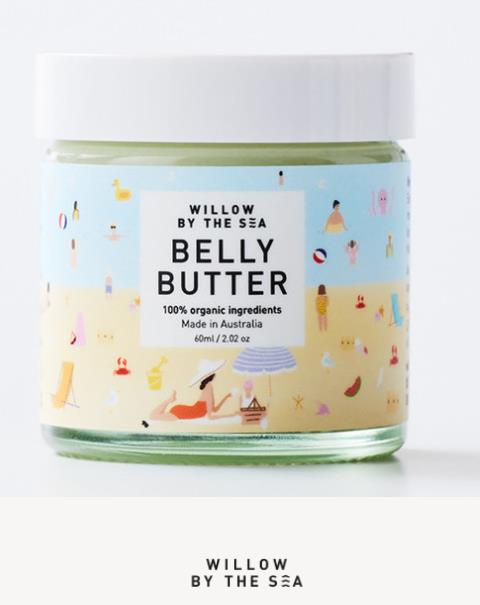 Willow By The Sea Belly Butter to help reduce Stretch Marks during and after Pregnancy.