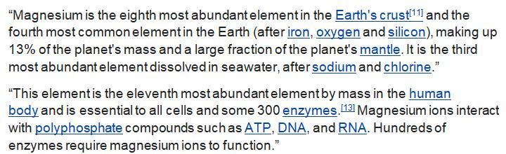 Magnesium according to Wikipedia