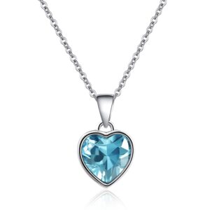 Heart Aquamarine Necklace 925 Sterling Silver Pendant