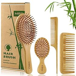 MRD Hair Brush Set, Natural Bamboo Comb Paddle Detangling Hairbrush